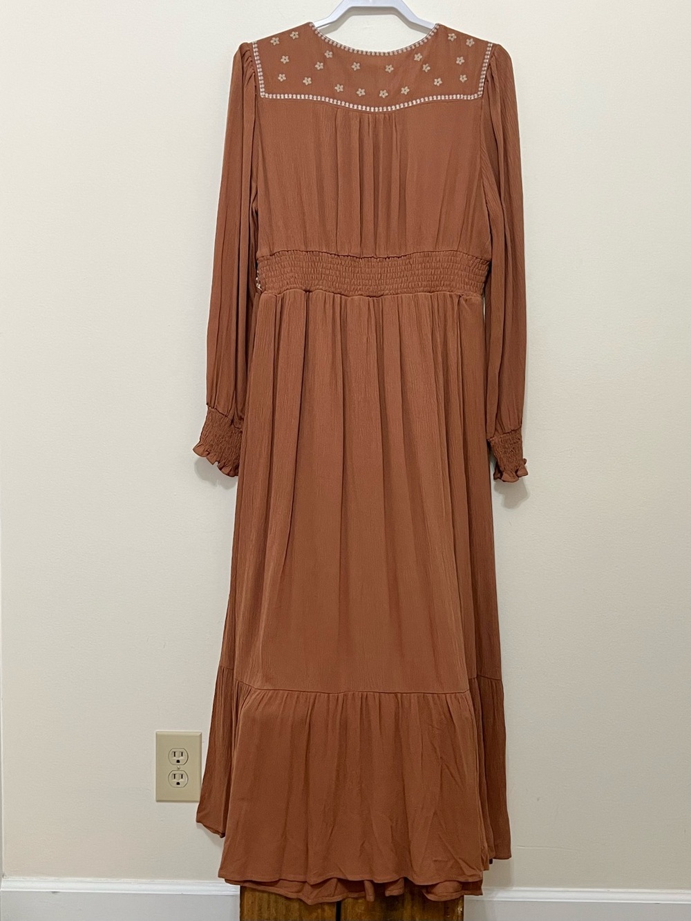 NWT In Loom Brown Embroidered Maxi Dress Western Boho Prairie Flowy Cowgirl Chic - Picture 7 of 12